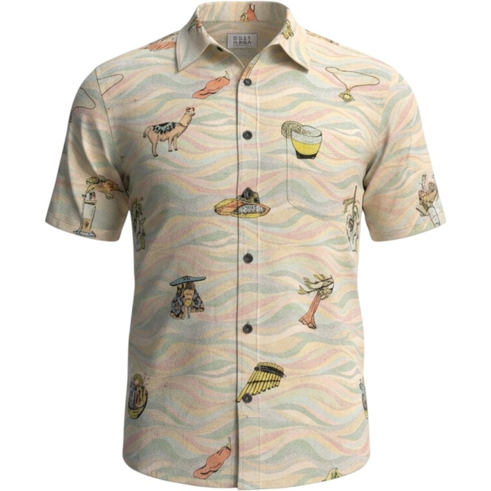 Baja Llama Mens Short Sleeve Button Down Shirt Pastel Graphic Print Size Medium